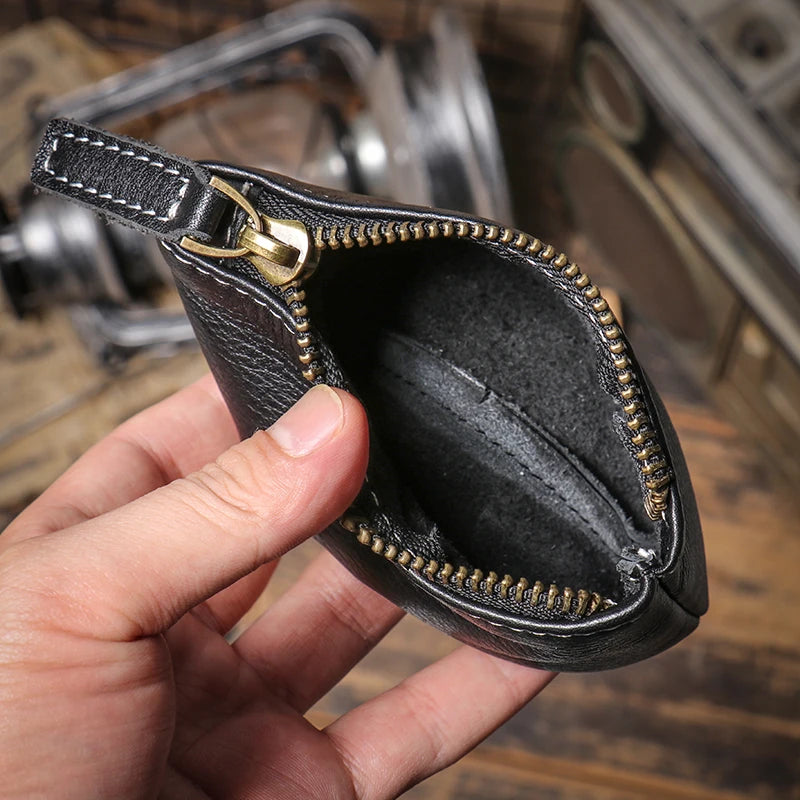 GURO Mini Monedero de Cuero Genuino de Lujo para Hombre, Cartera Corta con Cremallera, Pequeño Estuche de Cuero Vacuno para Mujer, Tarjetero, Bolsas Cuadradas Diarias para Llaves