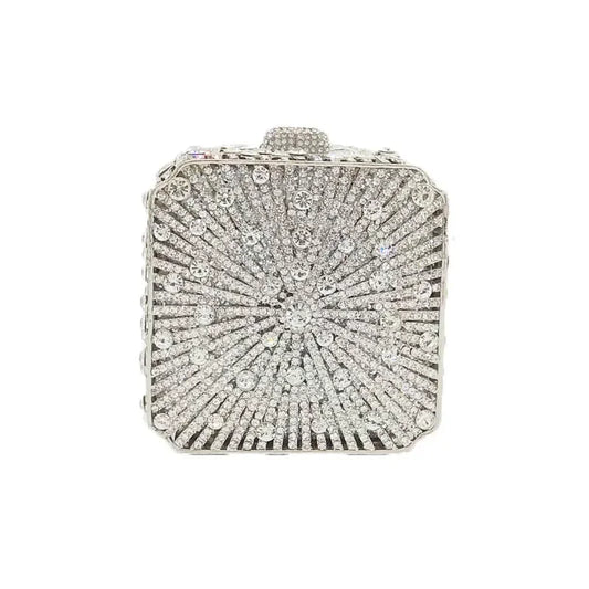 Crystal Women’s Evening Clutch | Wedding Bridal Rhinestone Minaudiere Box | Luxury Hollow-Out Diamond Party Handbag | Elegant Petite Gala Dinner & Banquet Purse Luxegan
