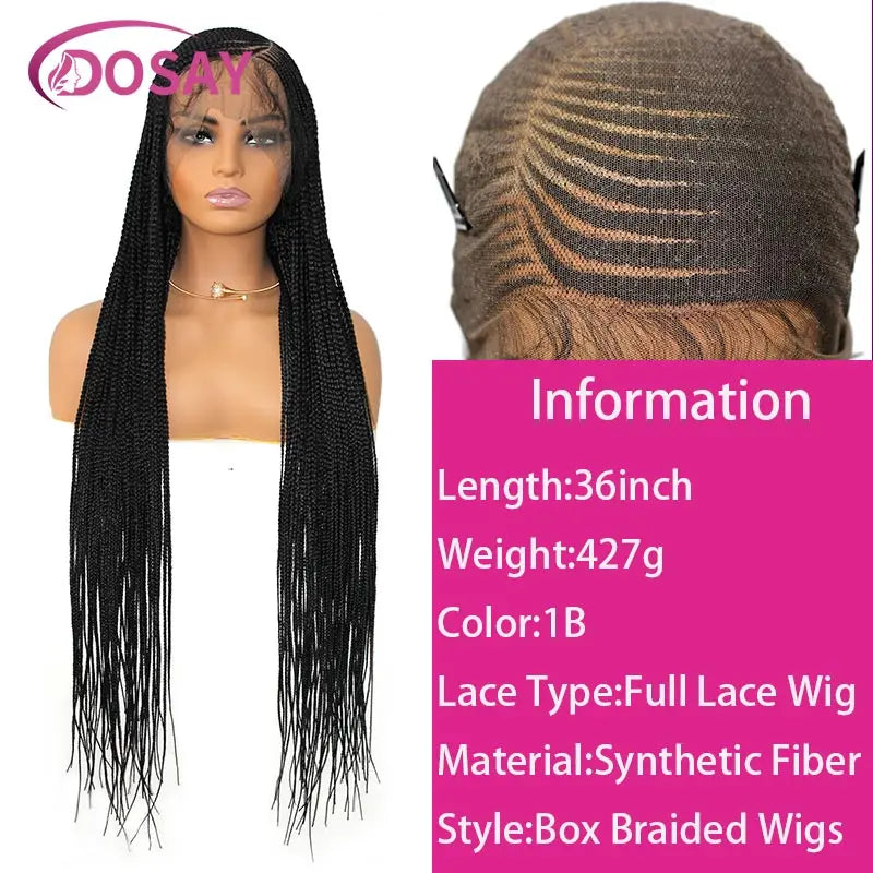 Synthetic Full Lace Front Wig Cornrow Double Braided Wigs For Black Women Box Side Part Braided Lace Wig Faux Locs Braids Wigs Luxegan