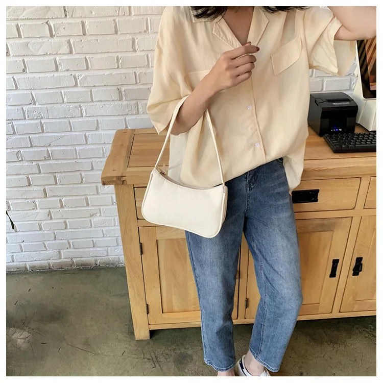 Retro Forearm Bag for Women | PU Leather Bow Handbag & Baguette Shoulder Bag (Western Style Underarm Bag, Casual Tote) Luxegan
