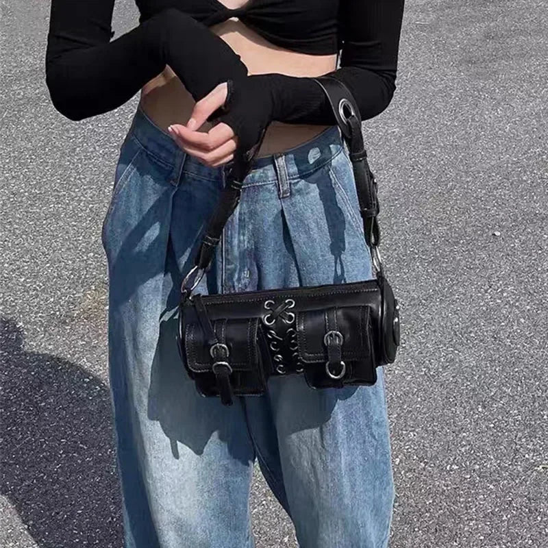 PU/Polyester Solid Dumpling Bag | Soft Harajuku Punk Y2K Chain Crossbody Luxegan