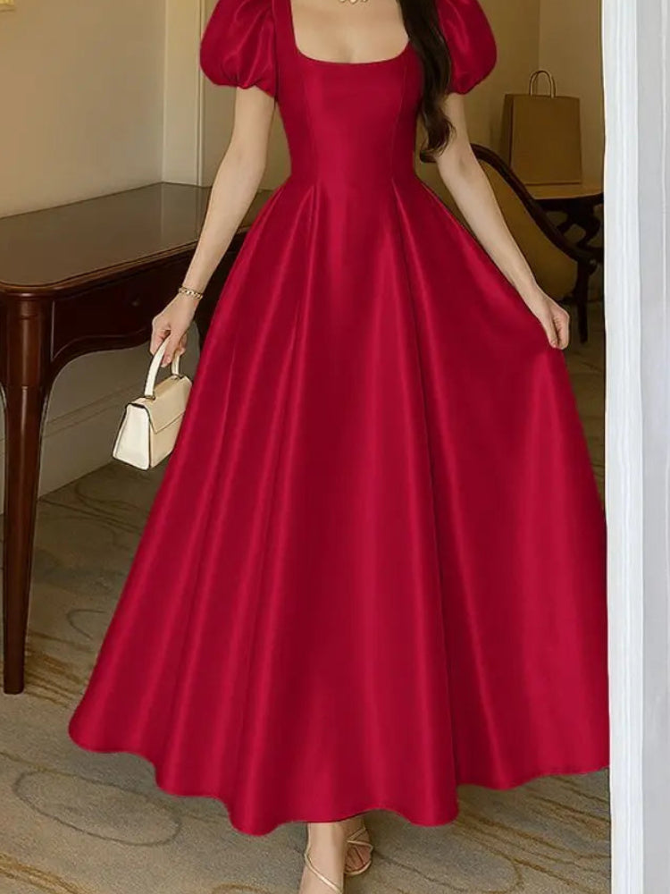 Women's Elegant White Silky Satin Maxi Dress | Graceful Square Neck Wedding Guest Evening Gown | Sexy & Club Sleeveless Tank Party Robe | Premium Non-Stretch Slim Fit A-Line Dress Luxegan