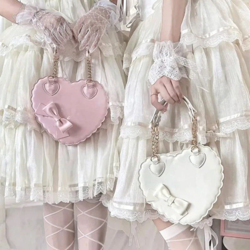 PU Leather Bow Shell Bag | Hard Pink Lolita Japan Style Messenger Purse Luxegan