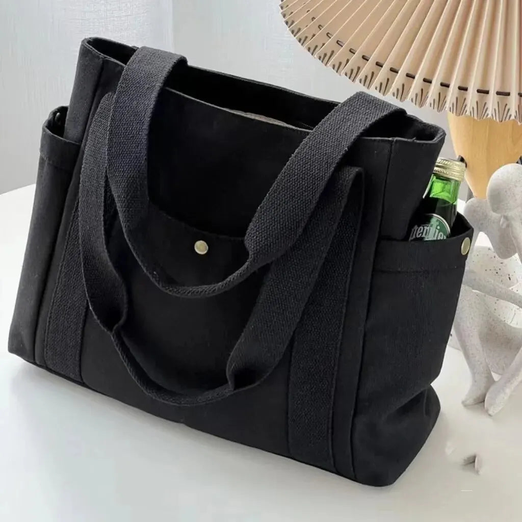 Large Capacity Canvas Tote Bag | Sophisticated "High Appearance" Work Silhouette | Elegant "Art Student" Commuting Shoulder Bag | "Dignified" Solid Casual Tote for Radiant Versatile Styling Luxegan