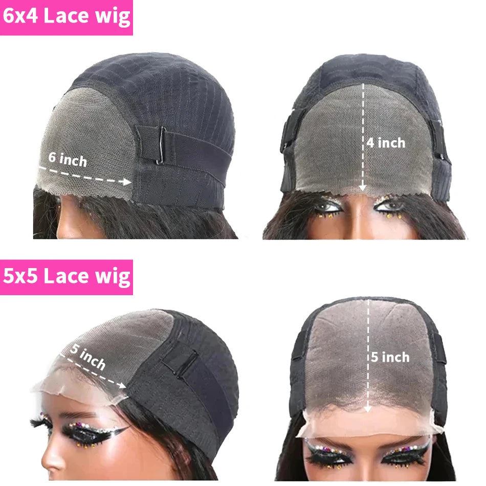 Ready-to-Wear Straight Glueless 6x4 Lace Closure Wig | 180% Density Pre-Cut & Pre-Plucked Swiss Lace Wig | 100% Brazilian Remy Human Hair Wear-and-Go Straight Wig for Women Luxegan