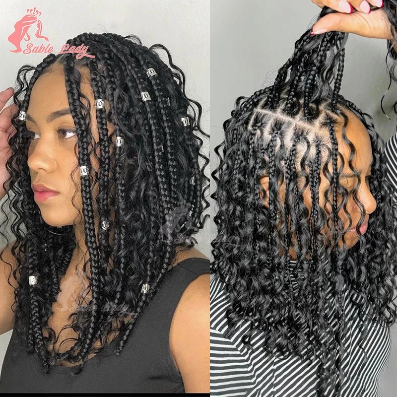 12 Inch Boho Bob Knotless Box Braids Wig | 360 Full Lace