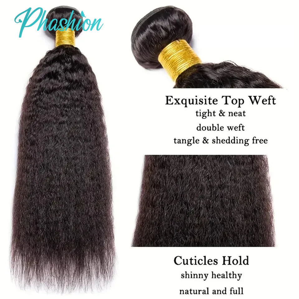 Phashion Kinky Straight Human Hair Bundles 1/3 Pcs/Lot 30 32 Inch 100% Remy Hair Extensions For Black Women Brazilian Weave 10A