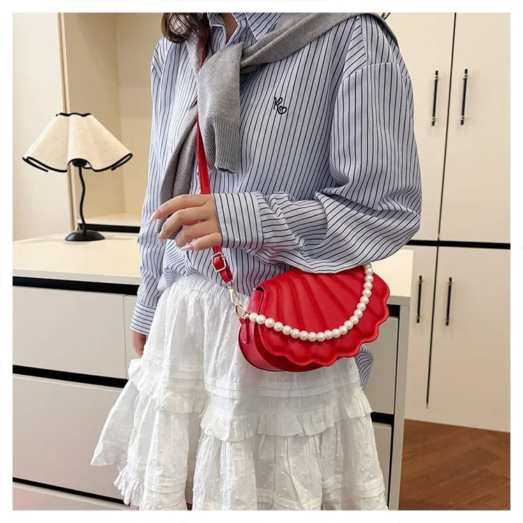 Minimalist Shell Shoulder Bag | Sophisticated "Pearl Decorated" Silhouette | High-End TPU Leather Handbag | "Dignified" High-Performance Cute Crossbody for Radiant Versatile Styling Luxegan