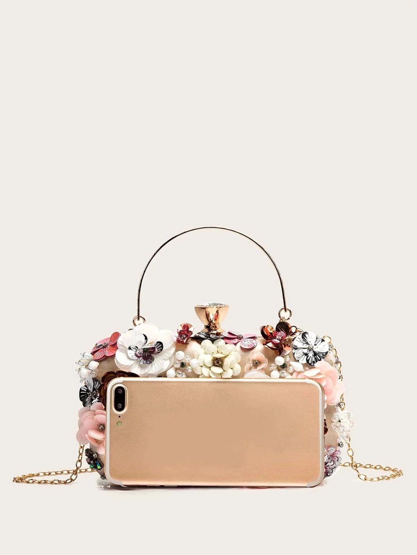 New Handmade Pearl Embroidered Clutch | Glamorous Rhinestone Evening Bag | Quiet Luxury Box Bag for Wedding, Prom & Gala Luxegan