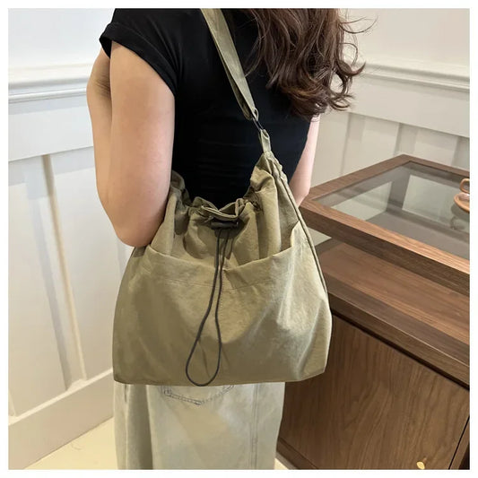 Minimalist Nylon Drawstring Tote | Unisex Large Capacity Crossbody Luxegan