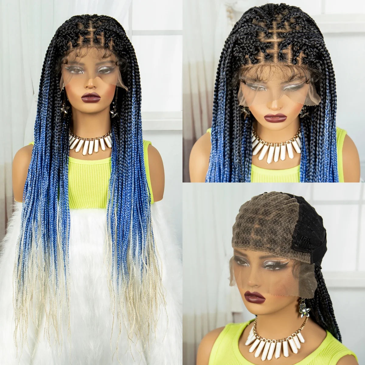 36" Purple & Blonde Knotless Box Braids Wig | Lace Front | Baby Hair Luxegan