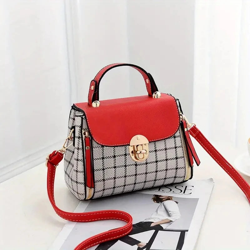 Women's Trendy Flap Shoulder Bag | PU Leather Crossbody Bag (Simple Plaid Designer Messenger Bag, Small Purse & Handbags Pouch) Luxegan