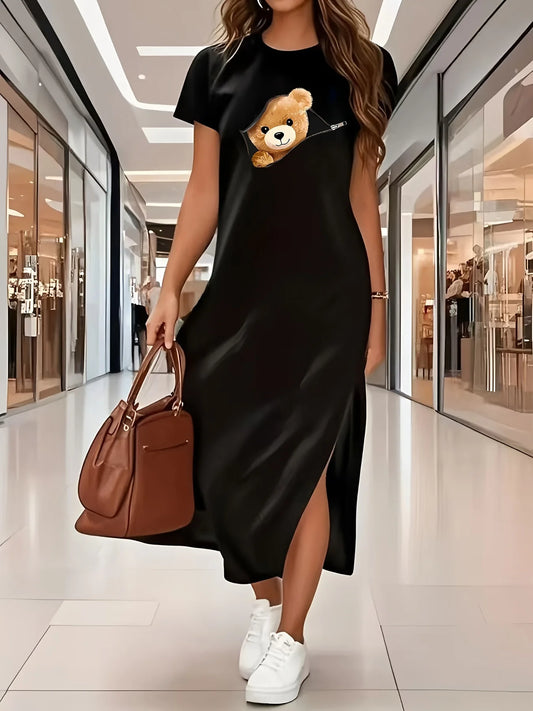 Women's Summer Graphic Print Long T-Shirt Dress | Casual Color Clashing Spaghetti Strap Midi Dress | Soft Cotton Blend Medium Stretch Sheath Dress | Sexy & Club Spring/Summer Lounge Gown Luxegan