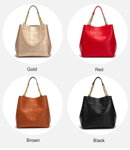 Retro Solid Bucket Bag | Soft PU Leather Large Capacity Handbag Luxegan