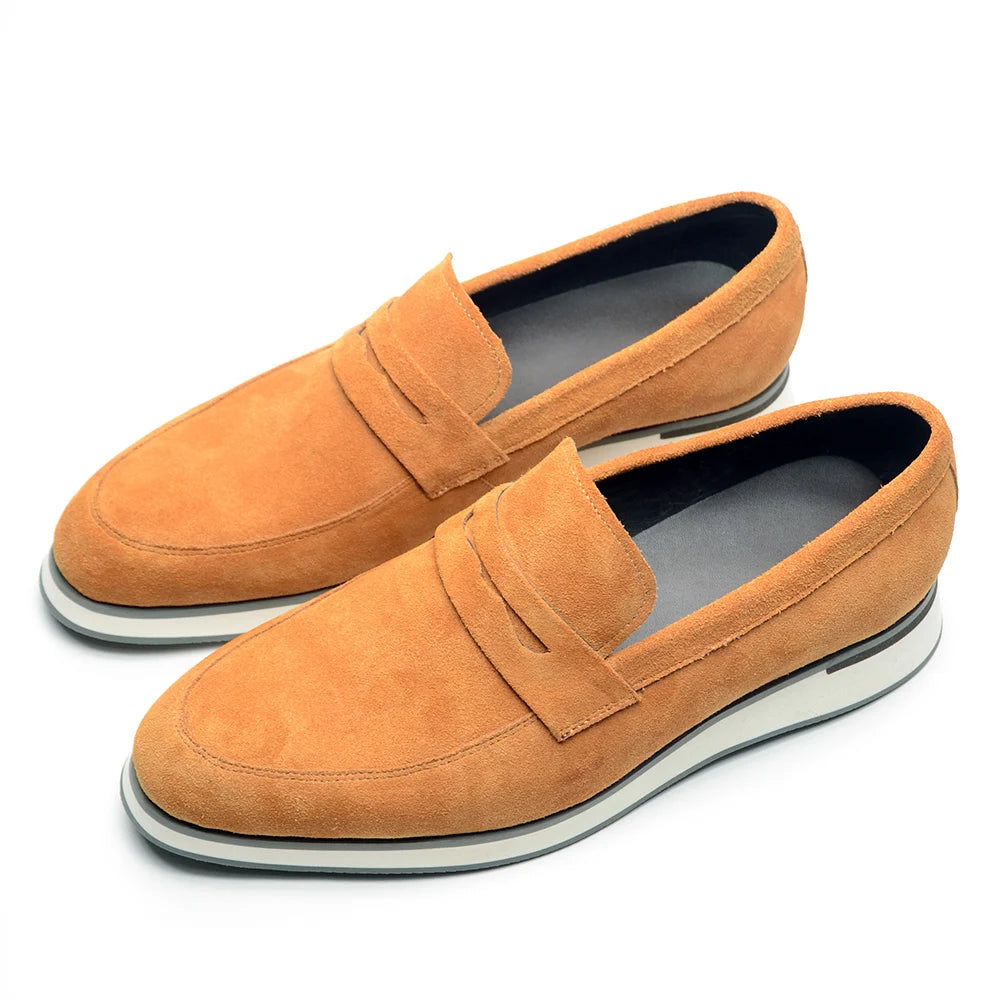 Classic Luxury Men's Cow Suede Penny Loafers | Genuine Leather Slip-on Casual Business & Social Flats Luxegan