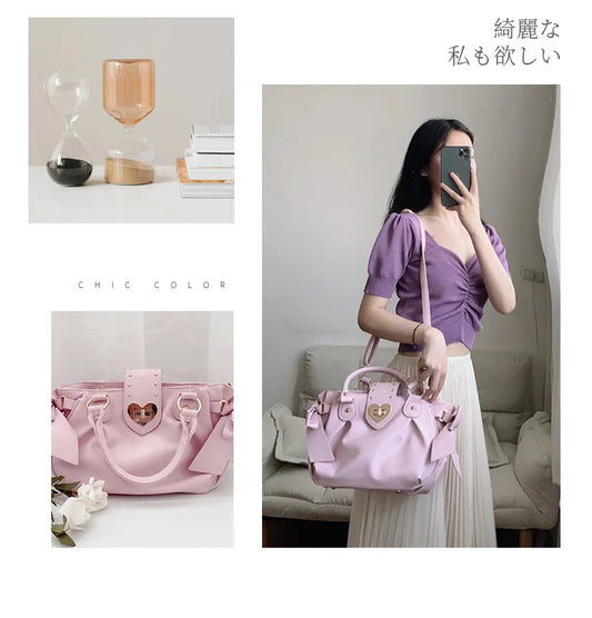 Kawaii Lolita Heart Handbag | Sweet Bow & Sequin Crossbody Purse Luxegan