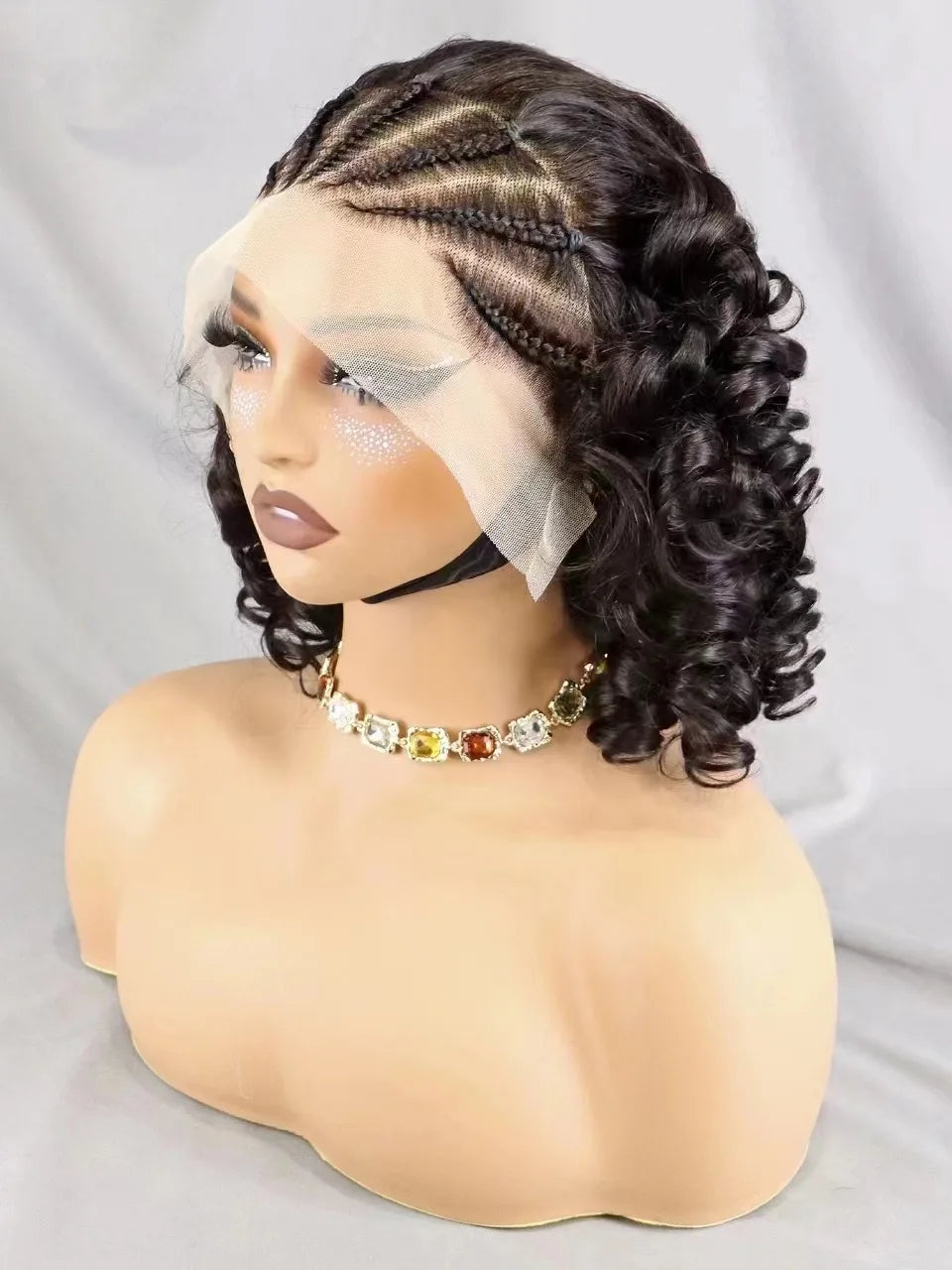 Natural Black Loose Wave Bob Remy Hair Wig with Braids