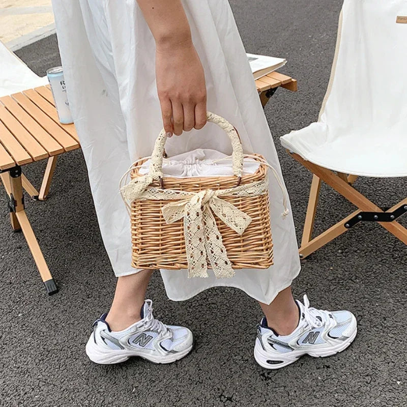 Straw Bags for Women | Square Handbags & Summer Rattan Shoulder Bags (Handmade Knitted Storage & Small Totes Bag) Luxegan