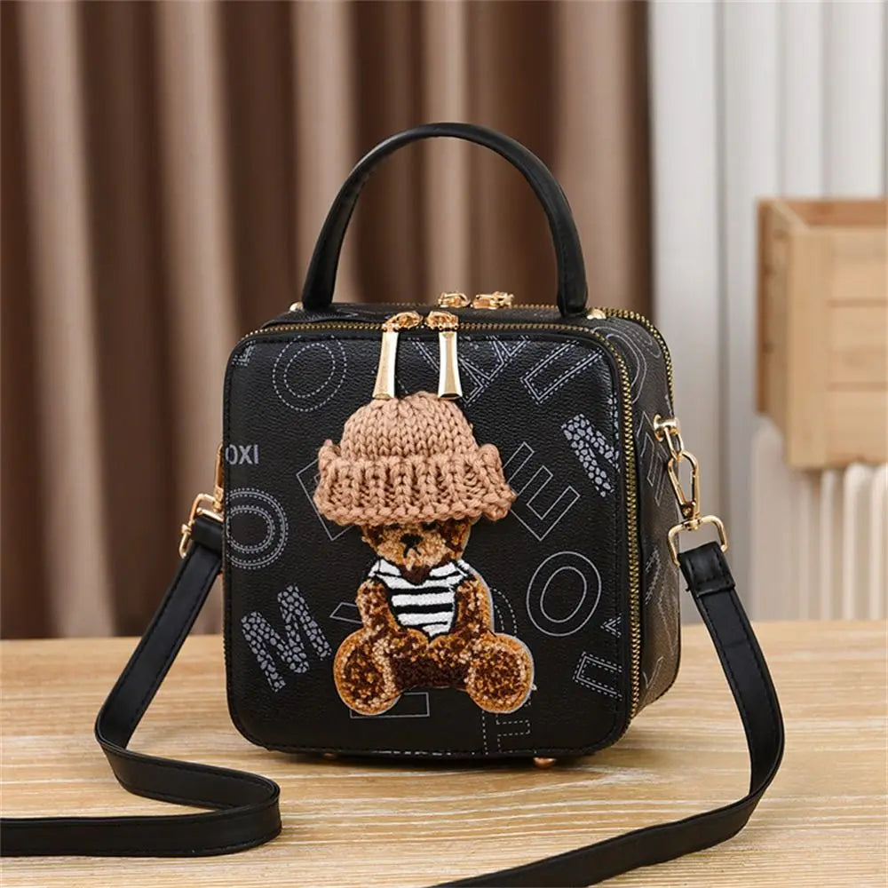 PU Leather Shoulder Bags | Fashion Simple Cute Cartoon Bear Crossbody Bag & Messenger Bag (Women's Small Square Handbags) Luxegan