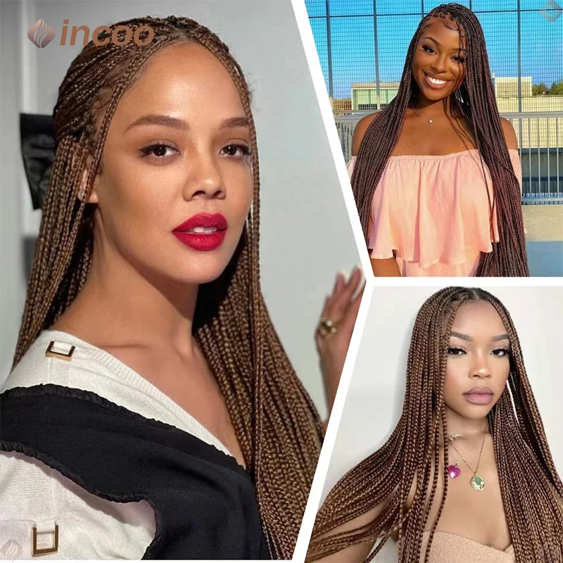 Knotless Box Braids Full Lace Wig | Cornrow Accents | Synthetic Braids | Black Women Luxegan