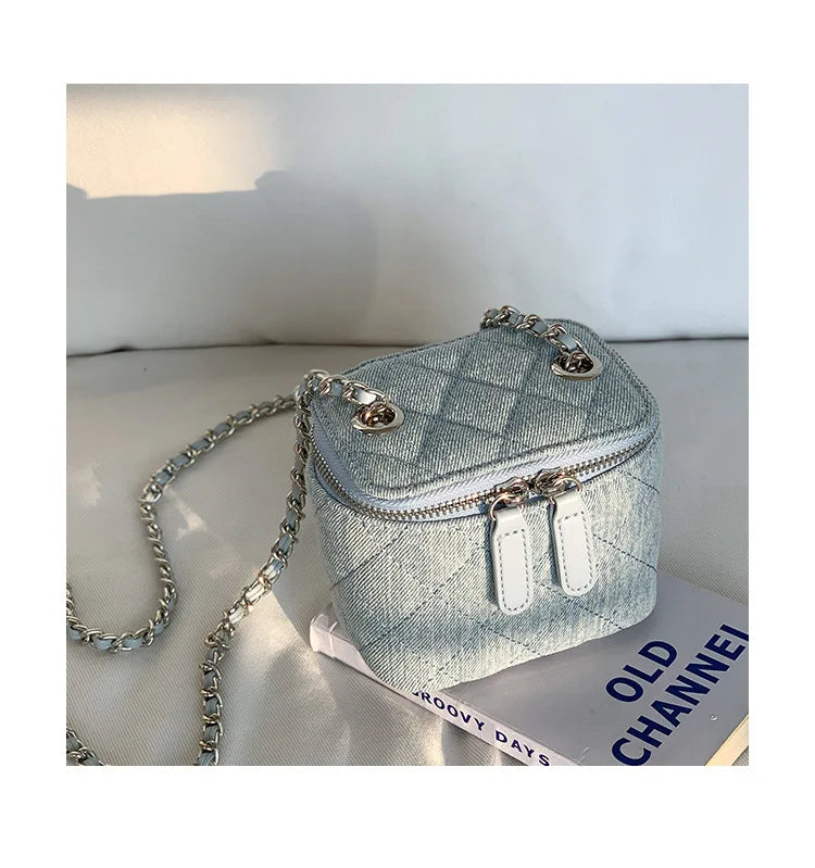 Mini Denim Crossbody Bags for Women | Lingge Chains Shoulder Bag & Fashion Brands Box Bag (Lipstick Coins Purses & Handbags) Luxegan