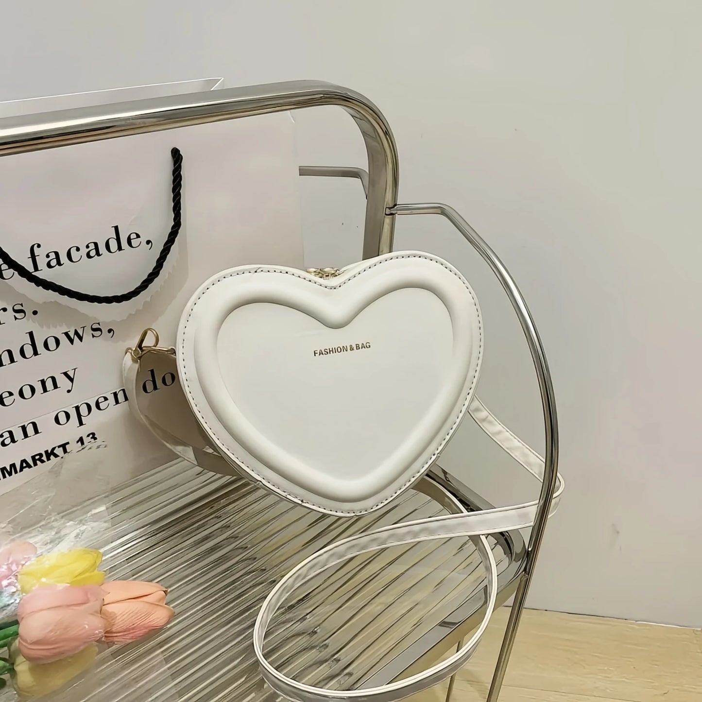 Hot Selling Heart Crossbody Bag | Women's Sweet Solid Color PU Leather Versatile Shoulder Bag | Fashion Handbag (Tan) Luxegan