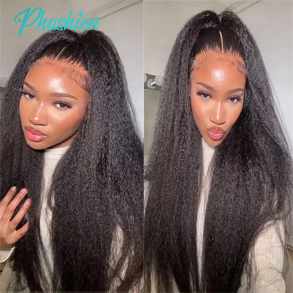 Phashion 13x6 13x4 Kinky Straight Lace Frontal Only Pre Plucked Transparent Yaki Real HD Lace 100% Remy Human Hair For Women