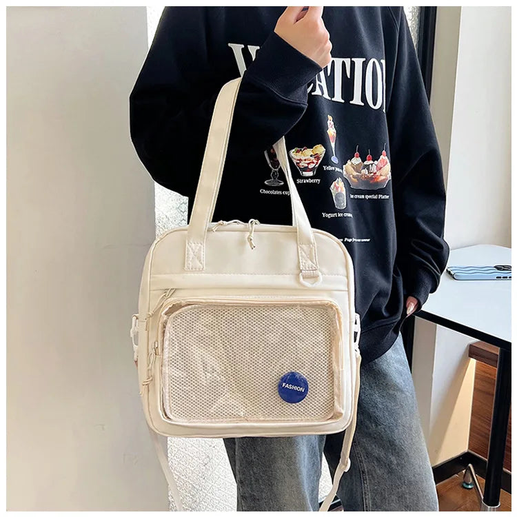 Japanese High School Girls Crossbody Bags | Nylon Teenage Student Tote Book Bag | Transparent Women Handbags JK Kawaii Shoulder Bag Luxegan