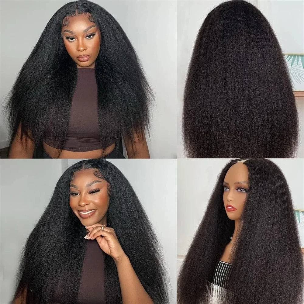 22-Inch Kinky Straight U-Part Wig | Glueless V-Shape Human Hair Luxegan