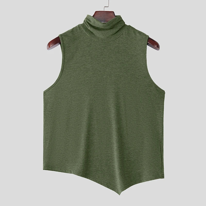 Men’s High Neck Irregular Hem Vest | Sophisticated "Simple Style" Tank Top Silhouette | Elegant Solid All-Match Handsome Top | "Dignified" High-Performance Spring and Summer Vest for Radiant Versatile Styling Luxegan