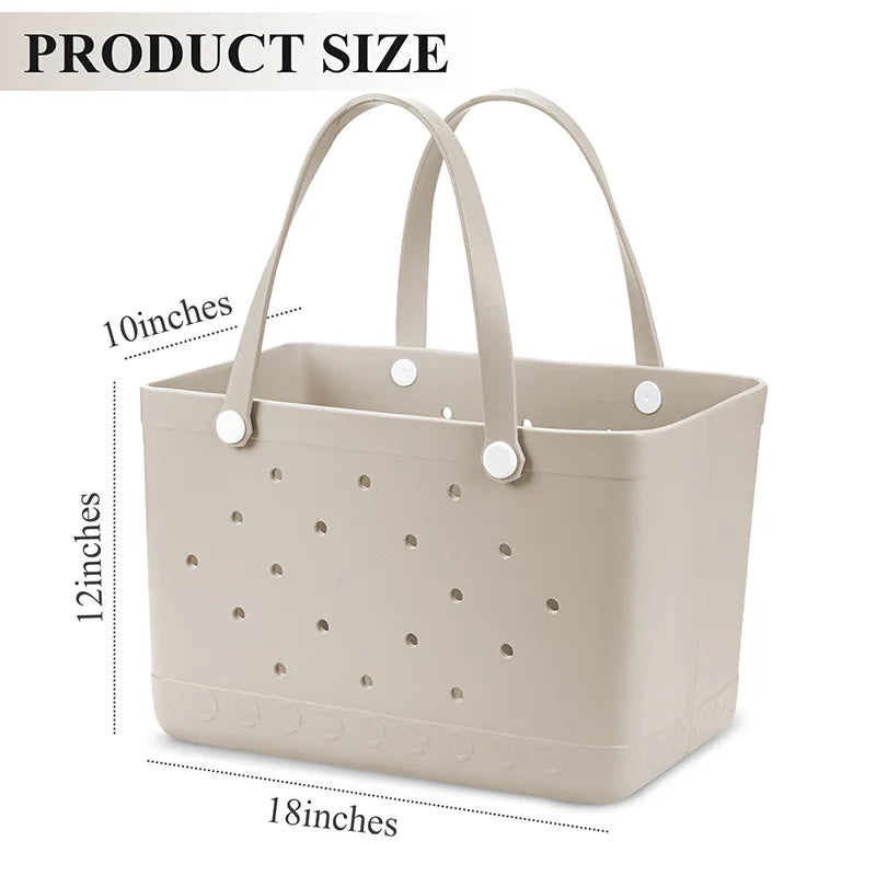 Large EVA Beach Basket Tote | Waterproof Summer Picnic Handbag | Hollow Out Rubber Shoulder Bag with Pouch | Unisex Lightweight Shopping Basket for Beach & Pool Luxegan