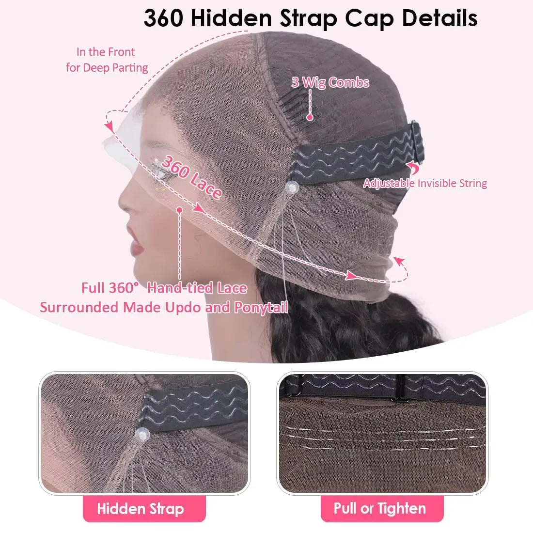 Invisi-Strap 360 HD Full Lace Glueless Wig | Sophisticated "Deep Curly" Water Wave Silhouette | Elegant 250% Density Lace Frontal | "Dignified" Brazilian Human Hair Wig for Radiant Versatile Styling Luxegan