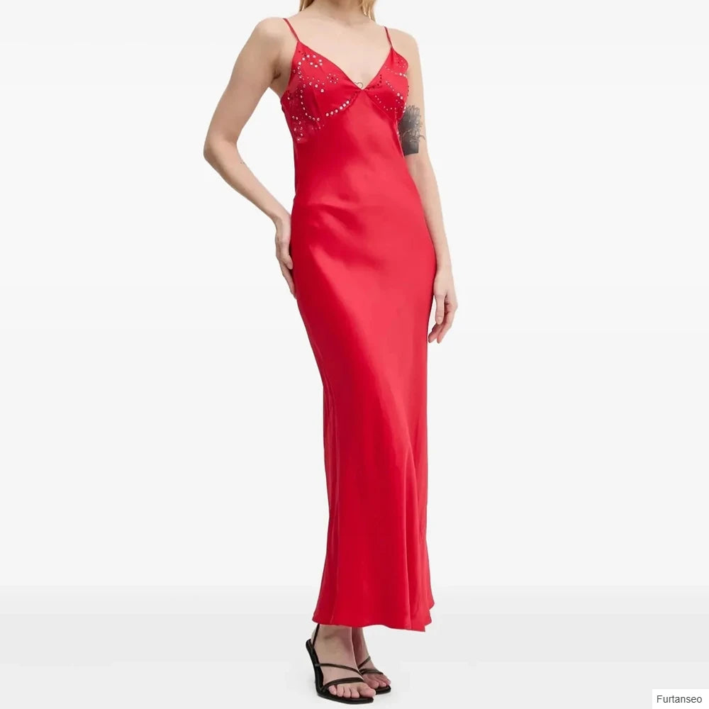 Crystal Draped A-Line Prom Dress | Spaghetti Strap Sleeveless Ankle-Length Evening Gown Luxegan