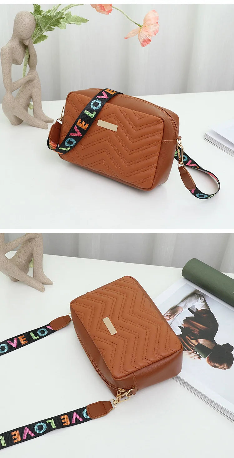 Embroidered Camera Bag | Casual Small Square Bag with Printed Strap Luxegan