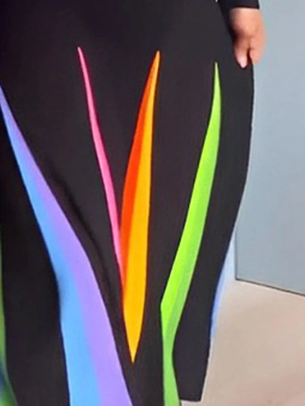 Colorful Striped Elegant Dress | Sophisticated Lapel Polo Collar Silhouette | Elegant "Mid-Calf" High Waist Gown | "Dignified" Office Lady Fit and Flare Design for Radiant Versatile Styling Luxegan