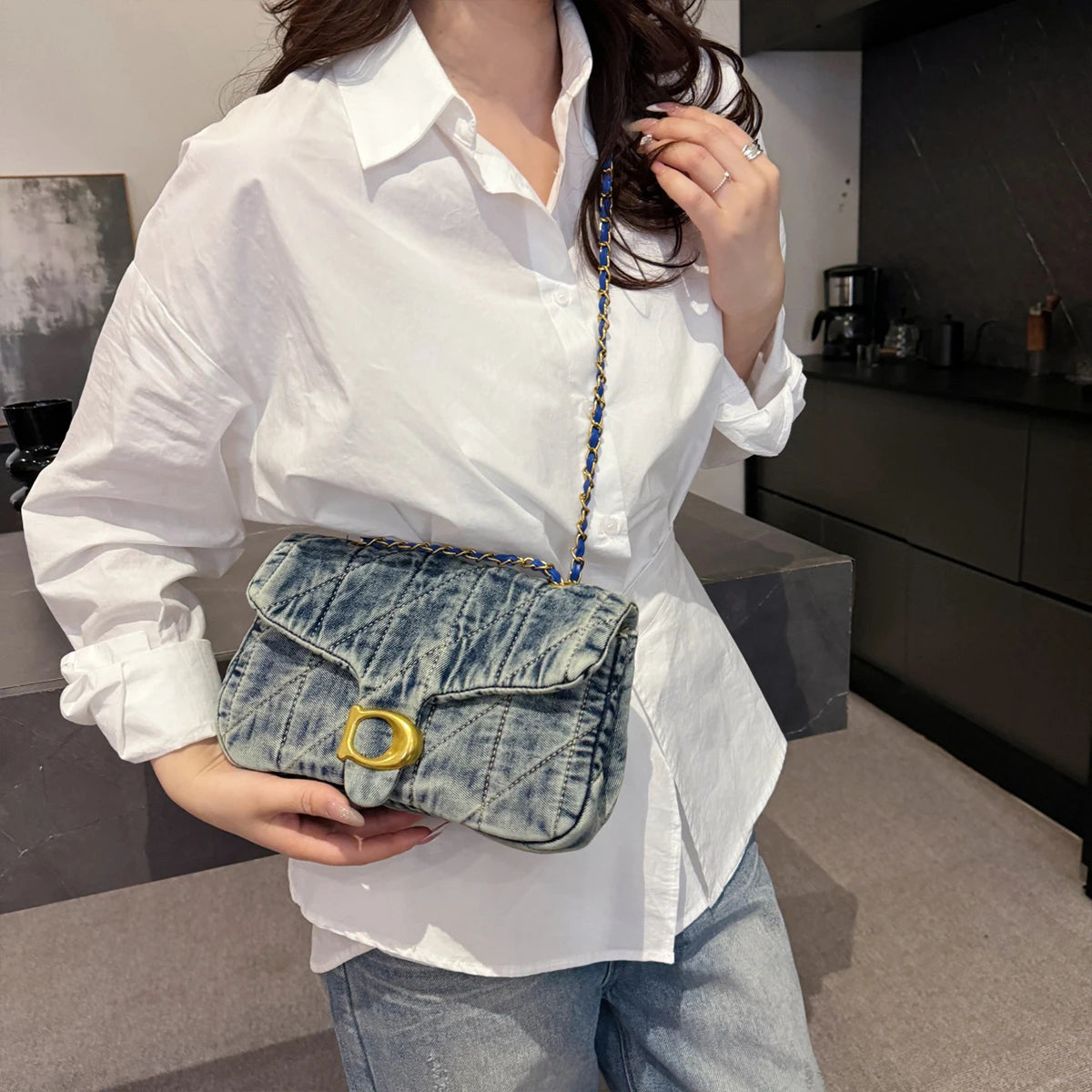 Hong Kong Style Retro Distressed Denim Shoulder Bag | Soft Versatile Commuter & Daily Work/School Satchel Luxegan