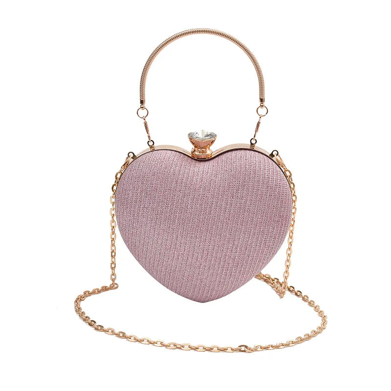 Luxury Heart-Shape Shoulder Bag for Women | Fashion Chain Strap Crossbody Bag | Faux Fur Decorated Shell Handbag for Weddings & Evening Parties Luxegan