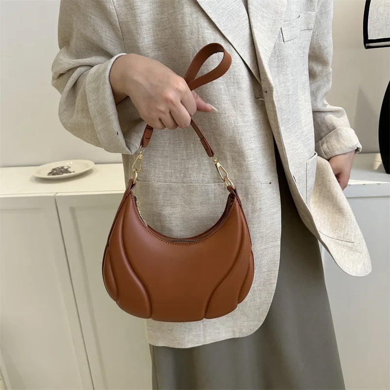 Y2K Retro Leather Hobo Bag | Soft Solid Color Shoulder & Crossbody Luxegan