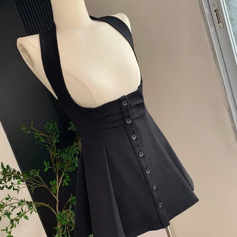 Women's Two-Piece Sexy Chic Halter Dress Set | Fashionable Polo Neck Button-Up Shirt & Slim Mini Dress | Casual Solid Color Autumn/Winter A-Line Outfit Luxegan