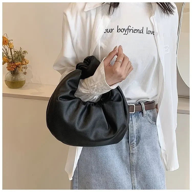 Fashion Ruched Hobo Bag | Soft PU Leather Crossbody Clutch Luxegan