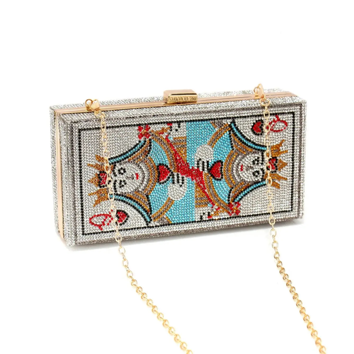 Diamond Flap Glitter Clutch Bag | Sophisticated Striped Rhinestone Evening Purse | Elegant Acrylic - view 3