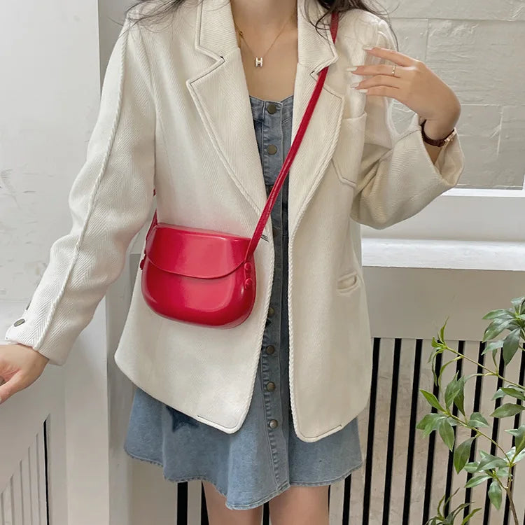 Women's Small Messenger Bag | Solid PU Leather Shiny Shoulder Bag & Saddle Purse Luxegan