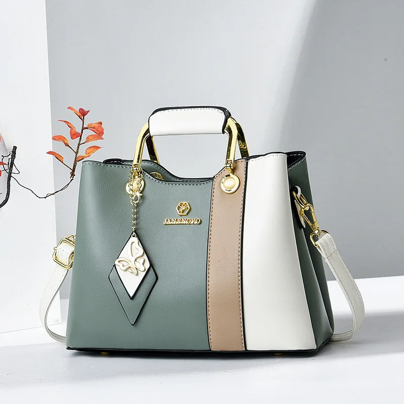 Women’s Fashion Cat-Themed Satchel | Sophisticated Top-Handle Handbag | Fashion-Forward Patchwork Shoulder Bag | Elegant Crossbody Purse with Tassel Decoration Luxegan