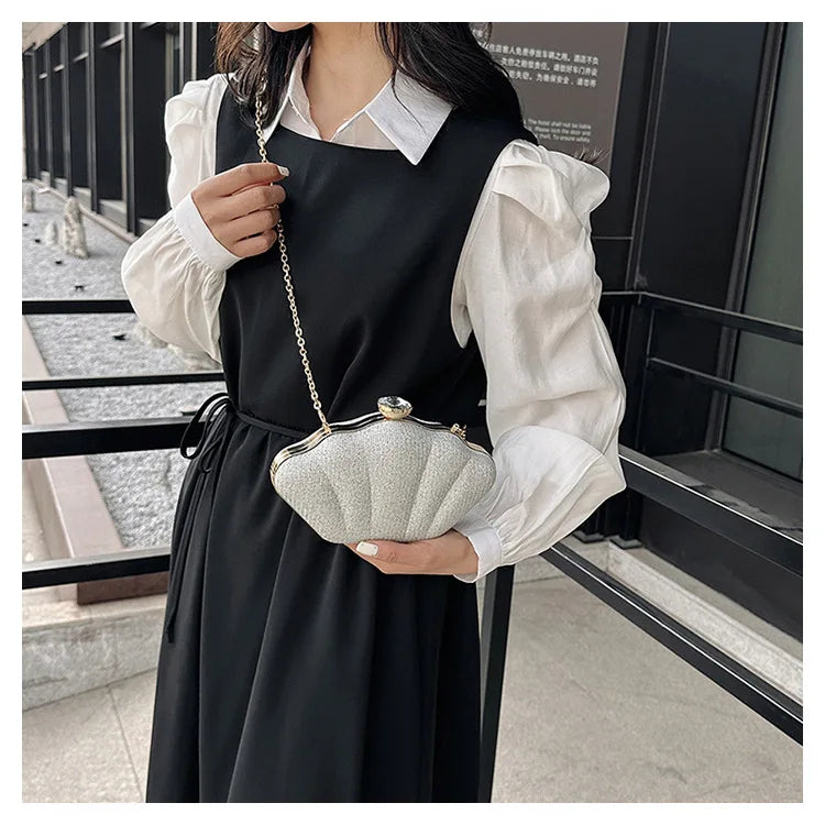 Luxury Shell Clutch | Metallic Evening & Crossbody Bag Luxegan