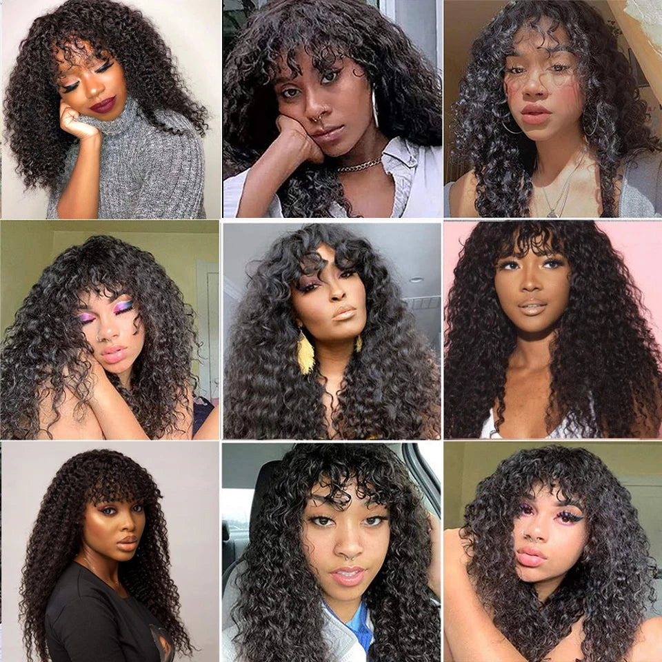 Black Pearl Curly Wigs Perruques Cheveux Humains Fringe Wig Jerry Curly Wig With Bangs Human Hair Short Pixie Cut Wigs Human Hai