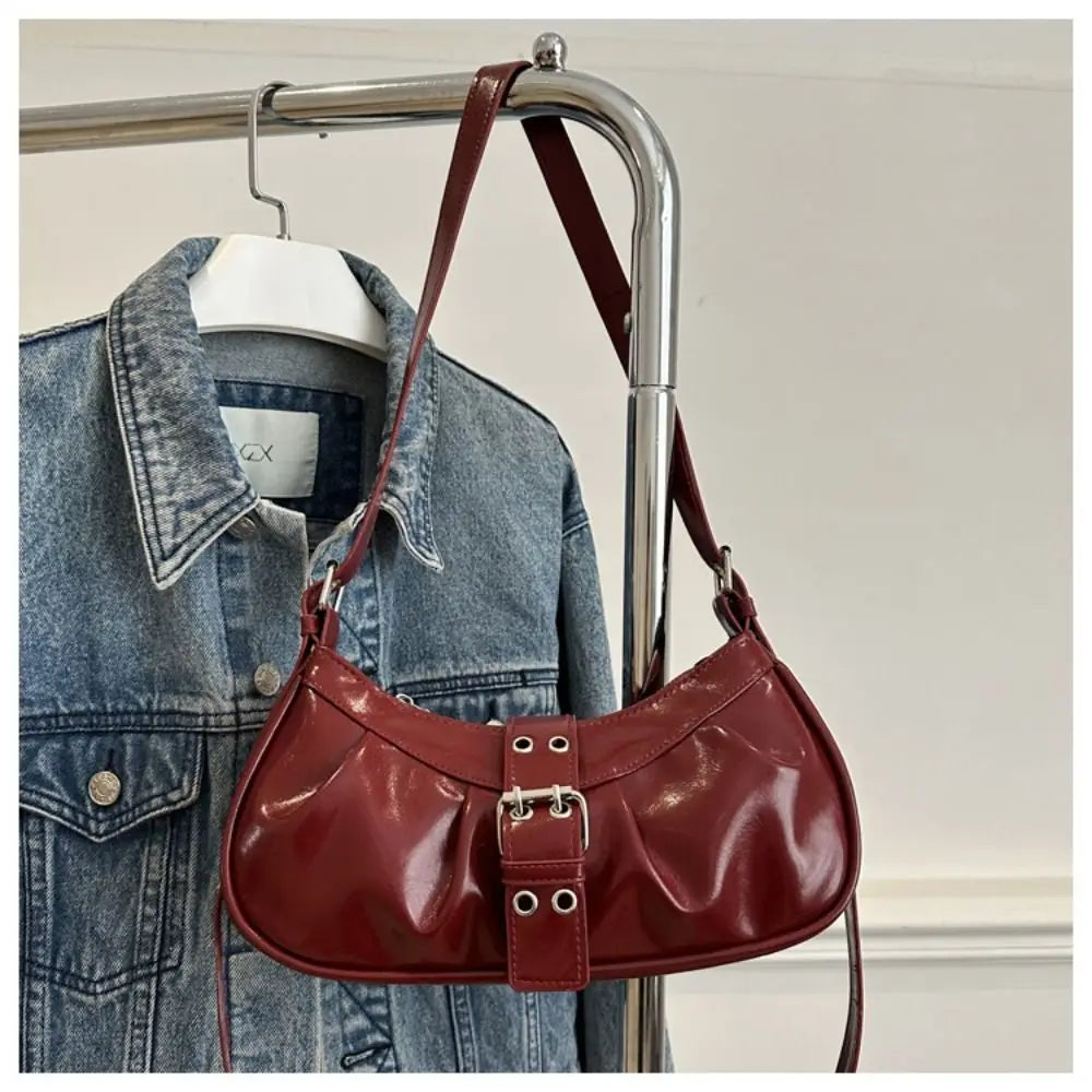 Gothic Y2K Buckle Armpit Bag | Retro Square PU Leather Crossbody Luxegan
