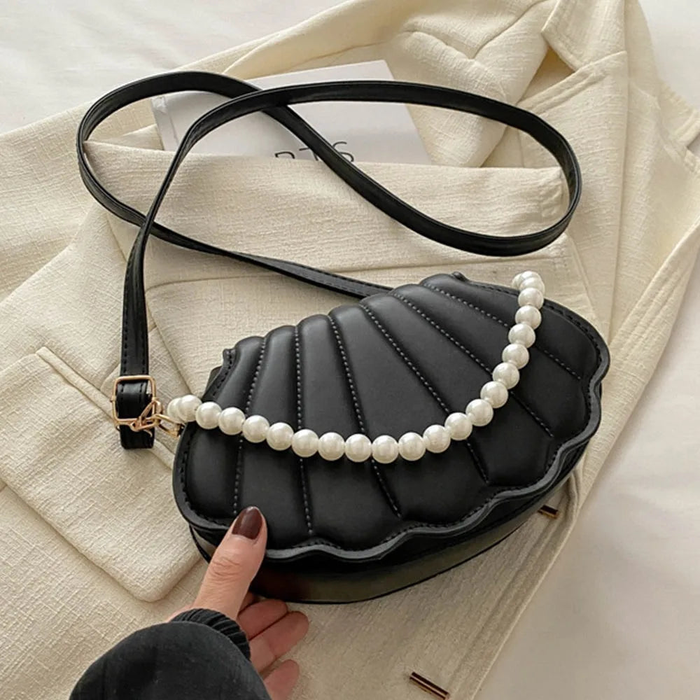 Soft TPU Minimalist Shell Bag | Cute Pearl Decorated Shoulder & Crossbody Bag Luxegan