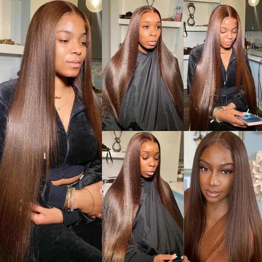 #4 Chestnut Brown Straight Lace Front Wig | 13x4 & 13x6 Transparent Swiss Lace Frontal Wig | 150% & 180% Density 100% Brazilian Remy Human Hair Long Closure Wig for Women (26+ Inch) Luxegan