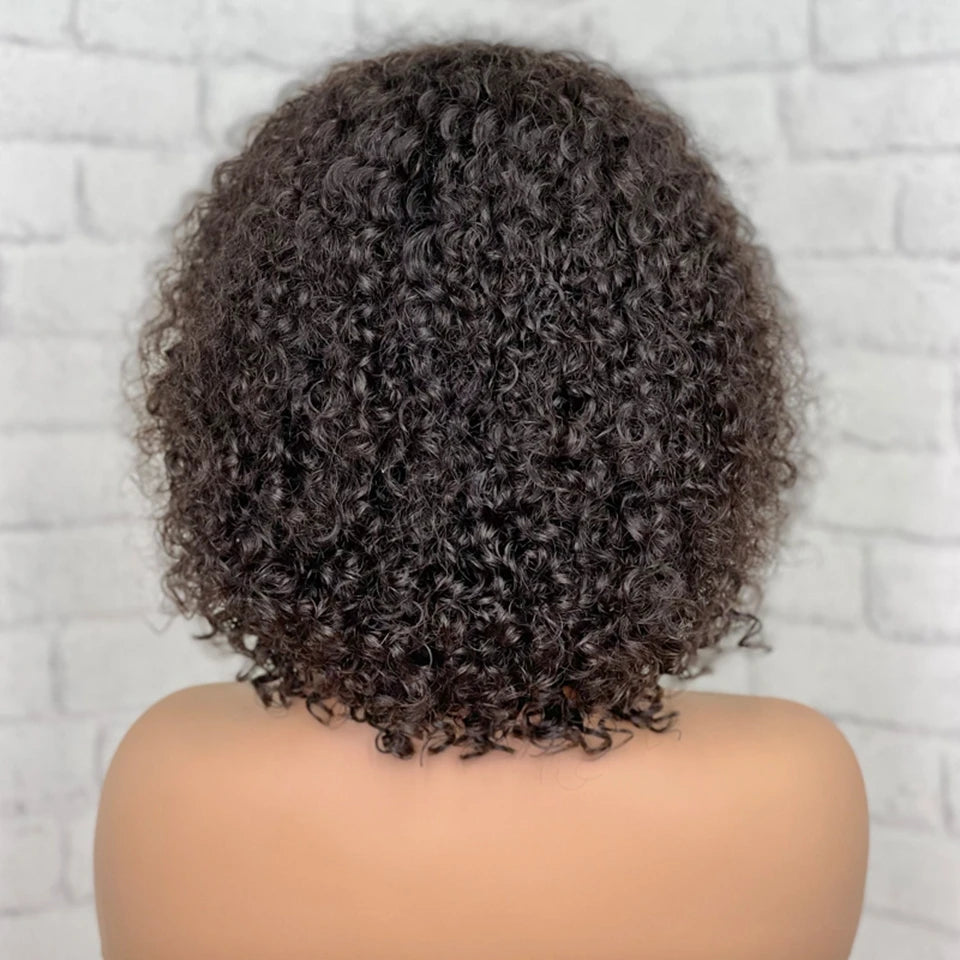 Ginger Honey Blonde Jerry Curly Short Pixie Bob Cut Wig with Bangs - Full Machine-Made Glueless Human Hair Wig - 100% Brazilian Remy Orange Brown Fringe Wig for Black Women (4-16 Inch) Luxegan