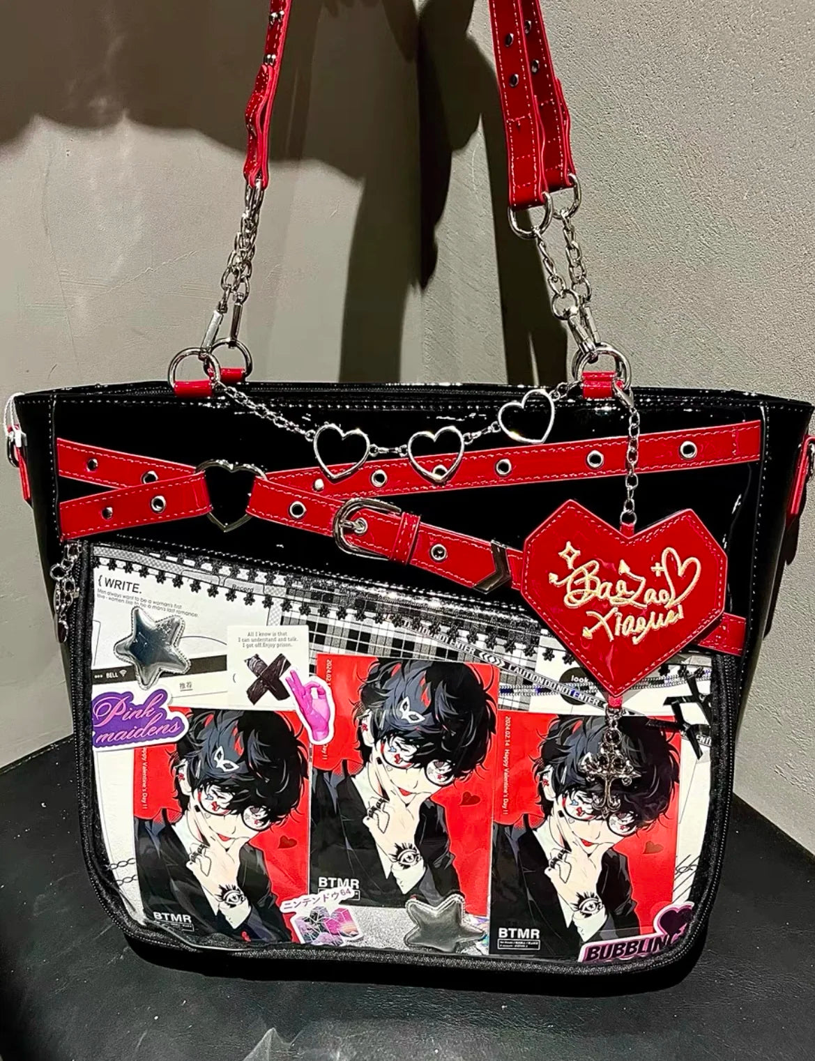 Y2K Aesthetic Underarm Ita Bag | Chic Heart-Shape DIY Display Handbag | Streetwear Girl Transparent Crossbody & Shoulder Bag Luxegan